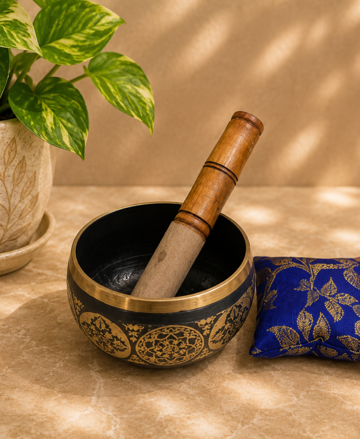 4 Inch Singing Bowl for Meditation with Wooden Stick and Silk Cushion