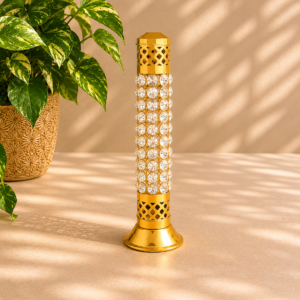 25cm brass crystal incense stick holder with ash catcher for puja