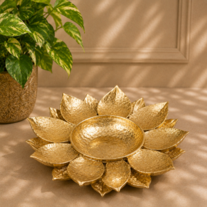 10 Inch Antique Gold Metal Urli Bowl for Floating Flowers and Candles