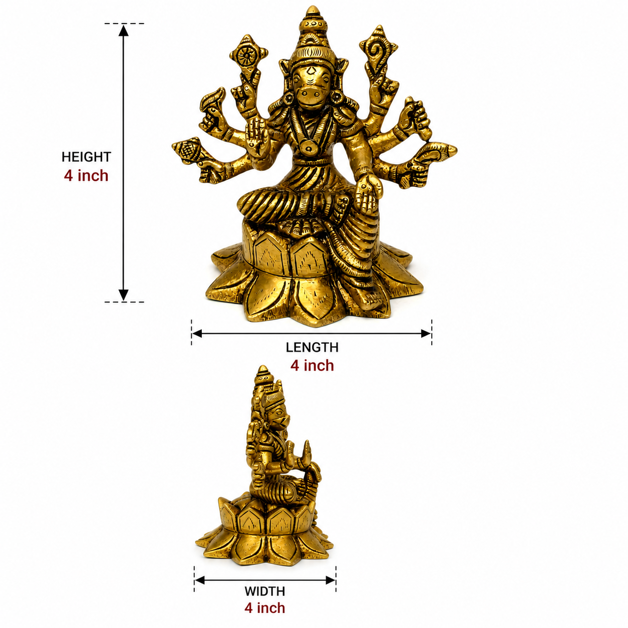 Brass Coated Varahi Amman Statue 4 Inch – Gold Finish Brass Idol for Pooja & Temple