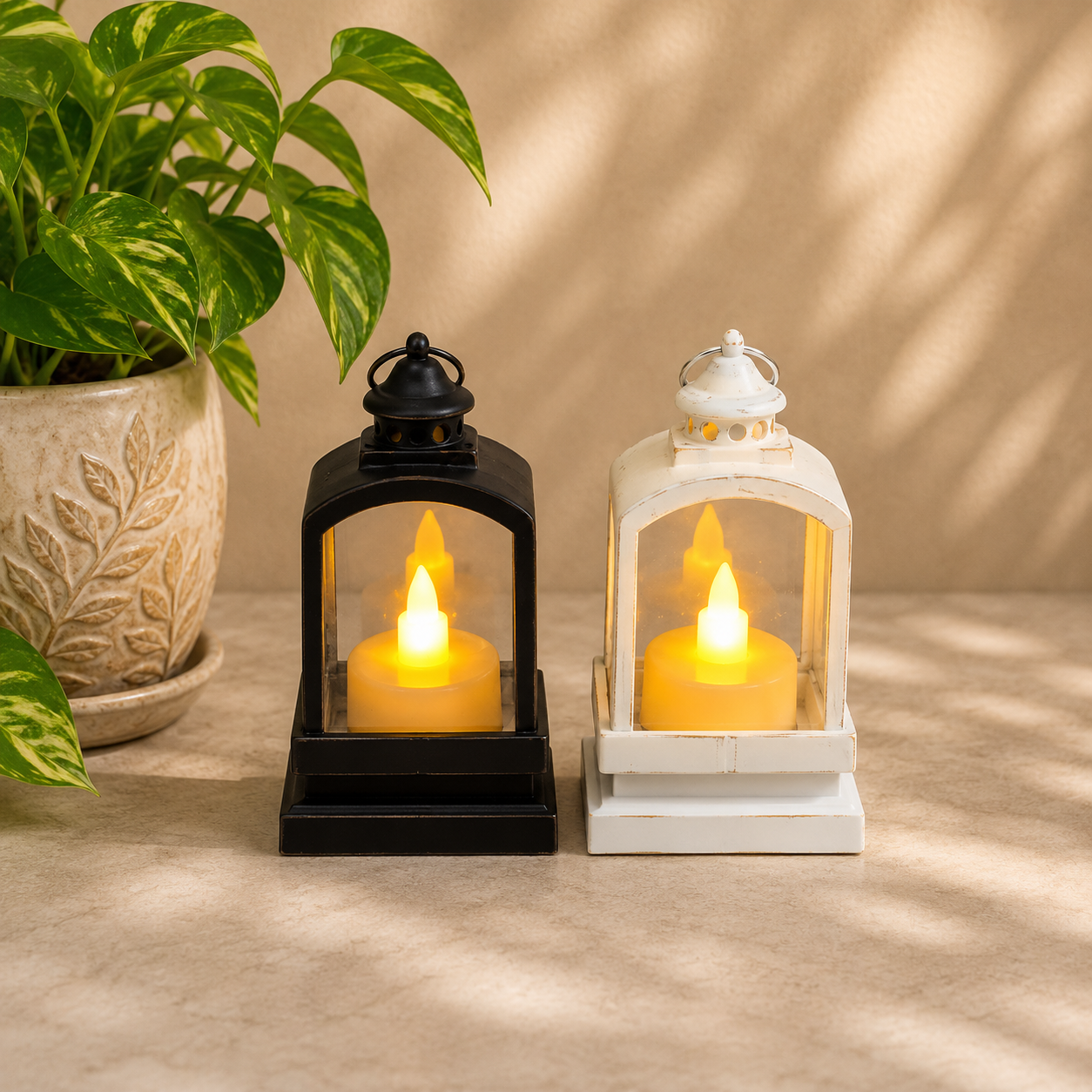 Temple design LED diya with flickering flame – single piece
