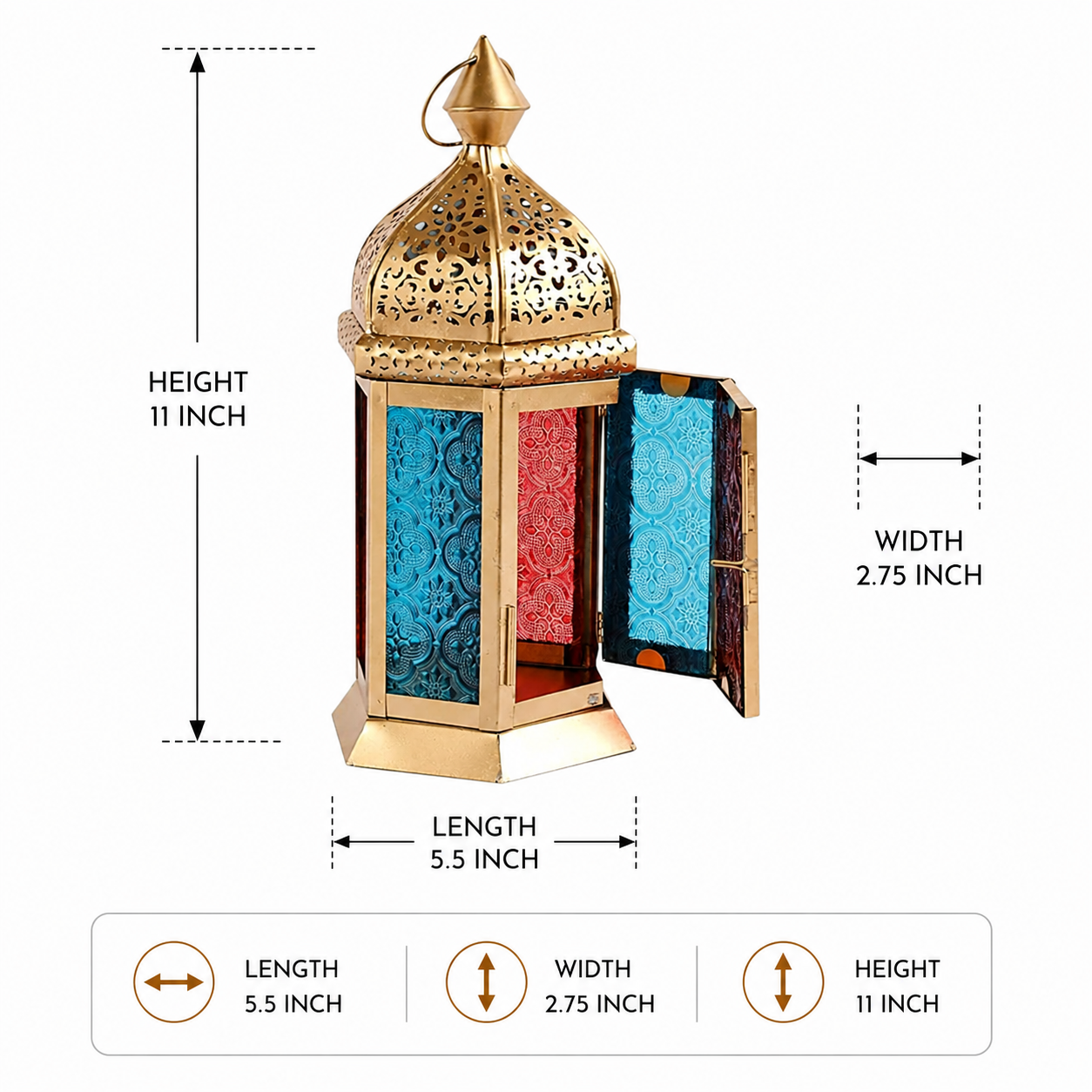 Metal Lantern 11 Inch Decorative Candle Holder with Glass Panels
