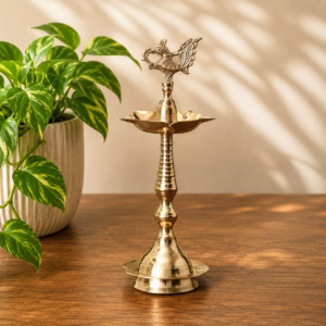 Brass Peacock Kerala Vilakku with 5 Faces for Pooja and Decoration