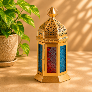 Metal Lantern 11 Inch Decorative Candle Holder with Glass Panels