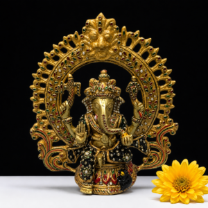 Handcrafted Brass Ganesh Stone Idol with Arch for Pooja and Home Décor