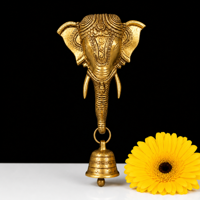 Brass Ganesh Head Hanging Bell 10.5 Inch Handcrafted Temple Decor