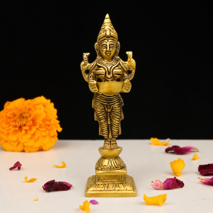 Pure Brass Deep Lady Statue 8.5 Inch – Traditional Brass Oil Lamp for Pooja & Decor
