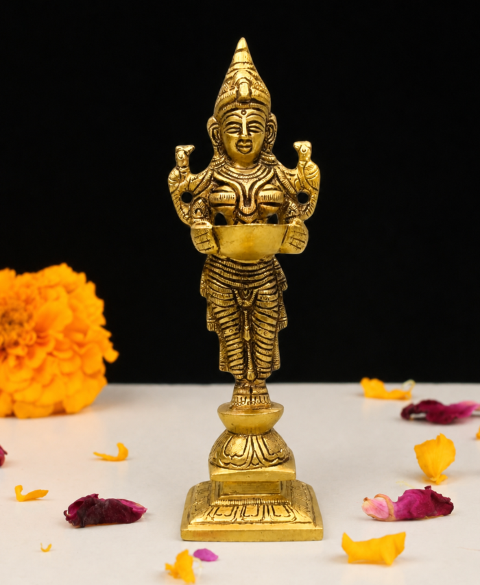 Pure Brass Deep Lady Statue 8.5 Inch – Traditional Brass Oil Lamp for Pooja & Decor
