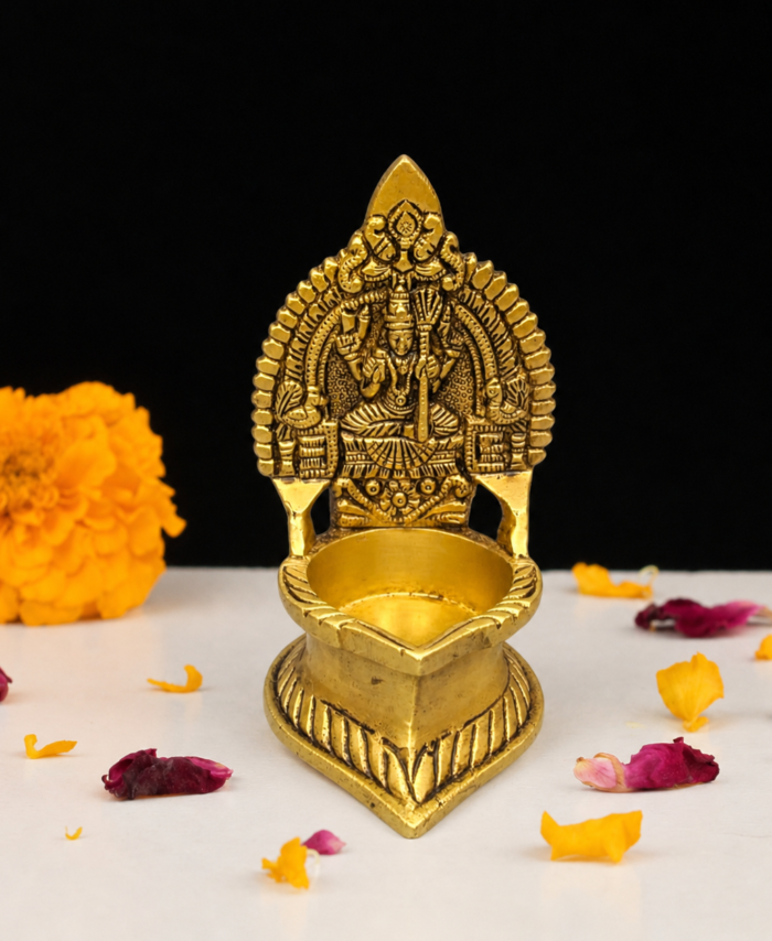Brass Coated Kamatchi Amman Vilakku 5.5 Inch – Brass Kamakshi Deepam for Pooja
