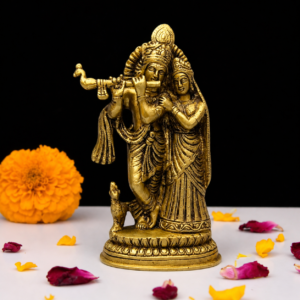 Pure Brass Radha Krishna Idol 9 Inch Handcrafted with Fine Detailing