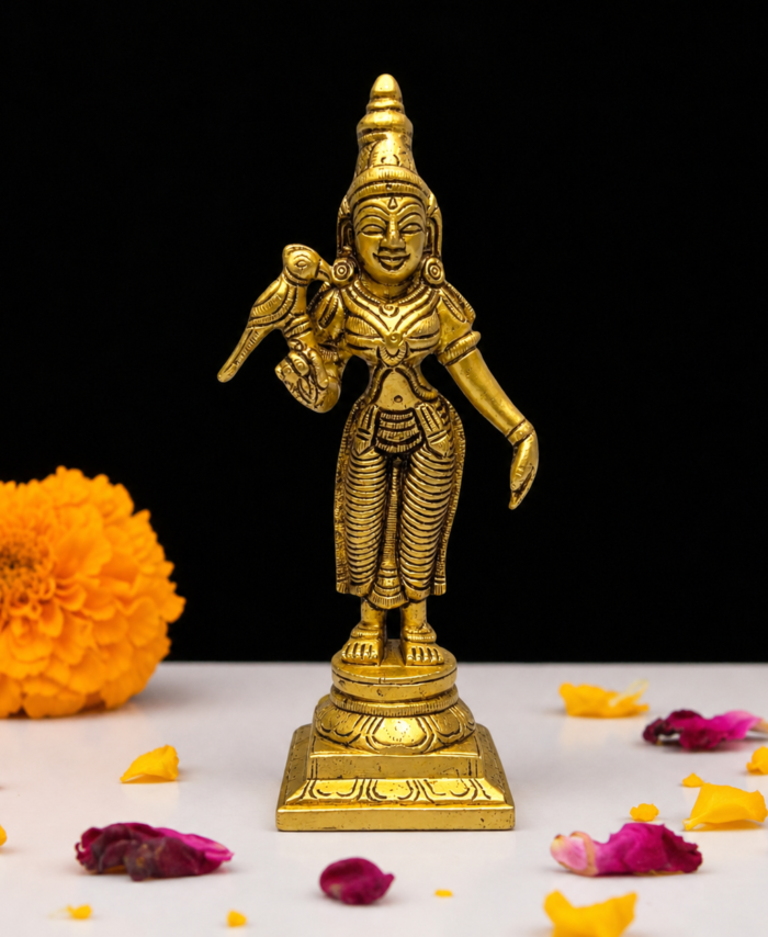 Brass Madurai Meenakshi Amman Idol 7cm Gold Finish – Pooja & Temple Decor Statue