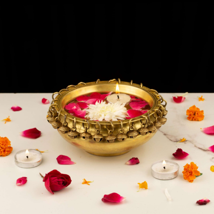 Brass Ghungroo Urli – Handcrafted Decorative Brass Bowl for Pooja & Home Décor