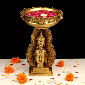 Brass Double Buddha Urli 13 Inch – Handcrafted Brass Decorative Bowl for Pooja & Home Décor