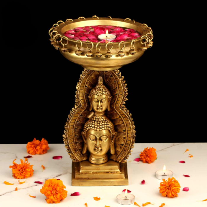 Brass Double Buddha Urli 13 Inch – Handcrafted Brass Decorative Bowl for Pooja & Home Décor