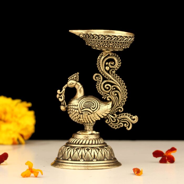 Premium Brass Bird Deepak 5 Inch Traditional Handcrafted Oil Lamp