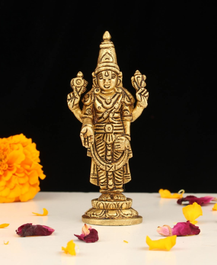 Handcrafted Brass Tirupati Balaji Standing Idol 4.5 Inch for Pooja