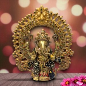 Handcrafted Brass Ganesh Stone Idol with Arch for Pooja and Home Décor