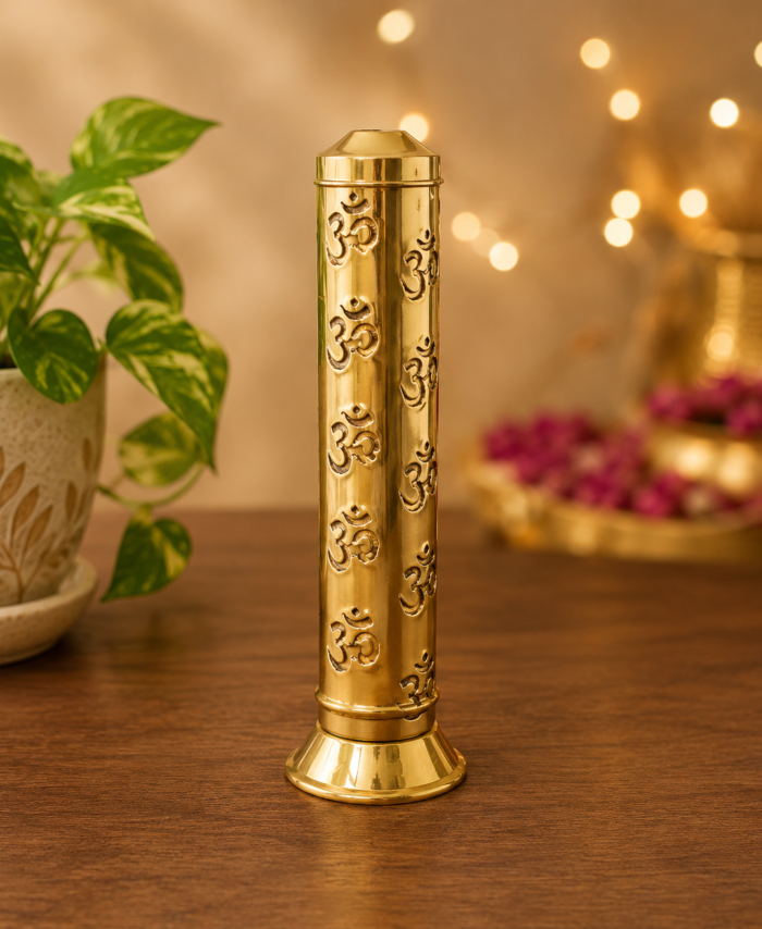 Brass Om incense holder for agarbatti and dhoop sticks in pooja room