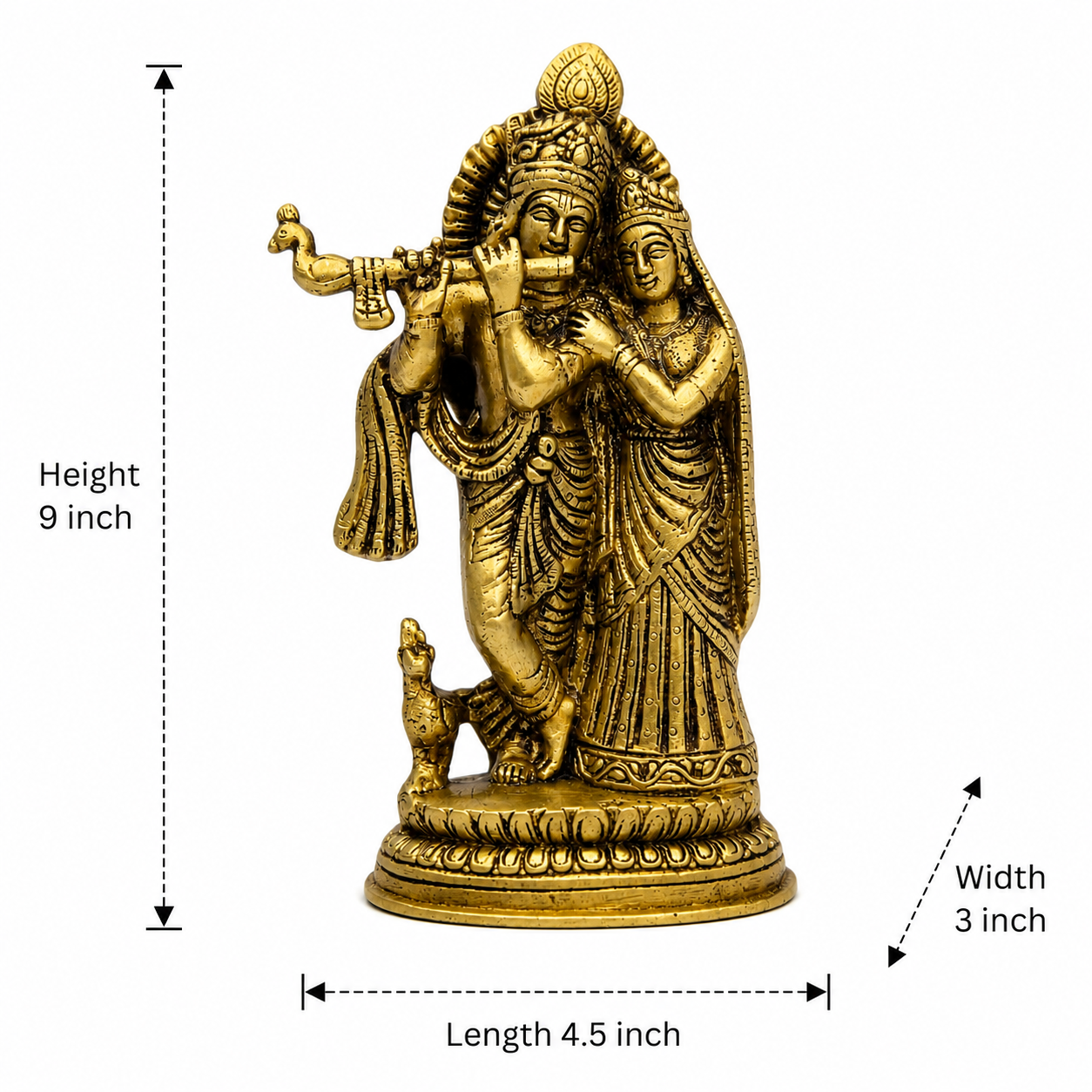 Pure Brass Radha Krishna Idol 9 Inch Handcrafted with Fine Detailing