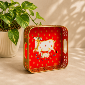 Metal Pichwai Tray 6 Inch with Traditional Print for Return Gift & Home Décor