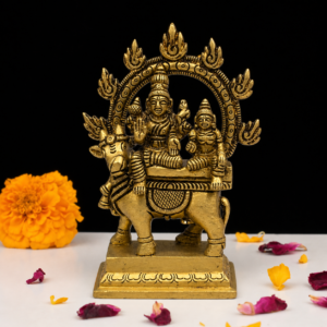 Brass Shiva Parvati Idol Sitting on Nandi – 5.5 Inch Brass Pooja & Decor Statue