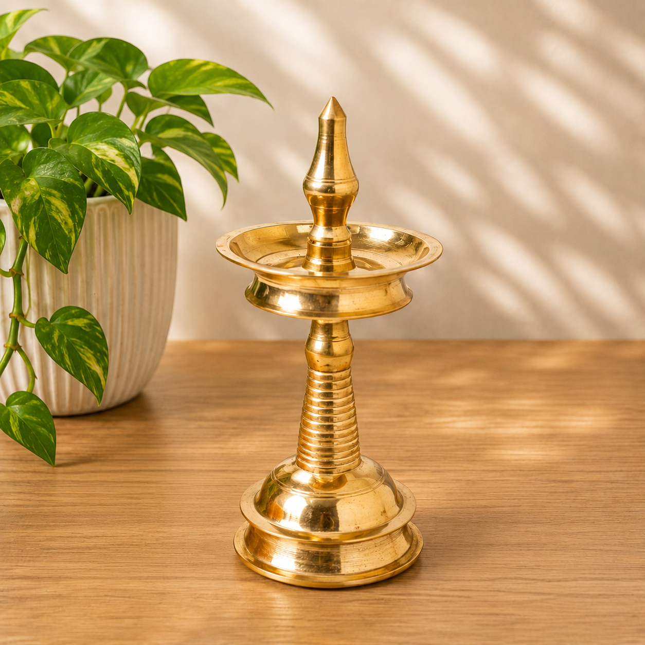 8 Inch Traditional Brass Kerala Nilavilakku Pooja Lamp