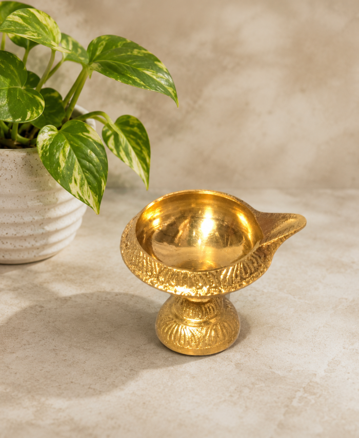Traditional Brass Diya with Stand for Pooja and Festival Decoration
