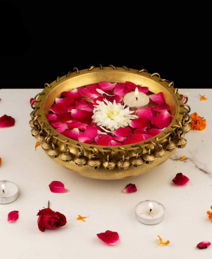 Brass Ghungroo Urli Bowl 6 Inch with Bells for Home Decor and Pooja