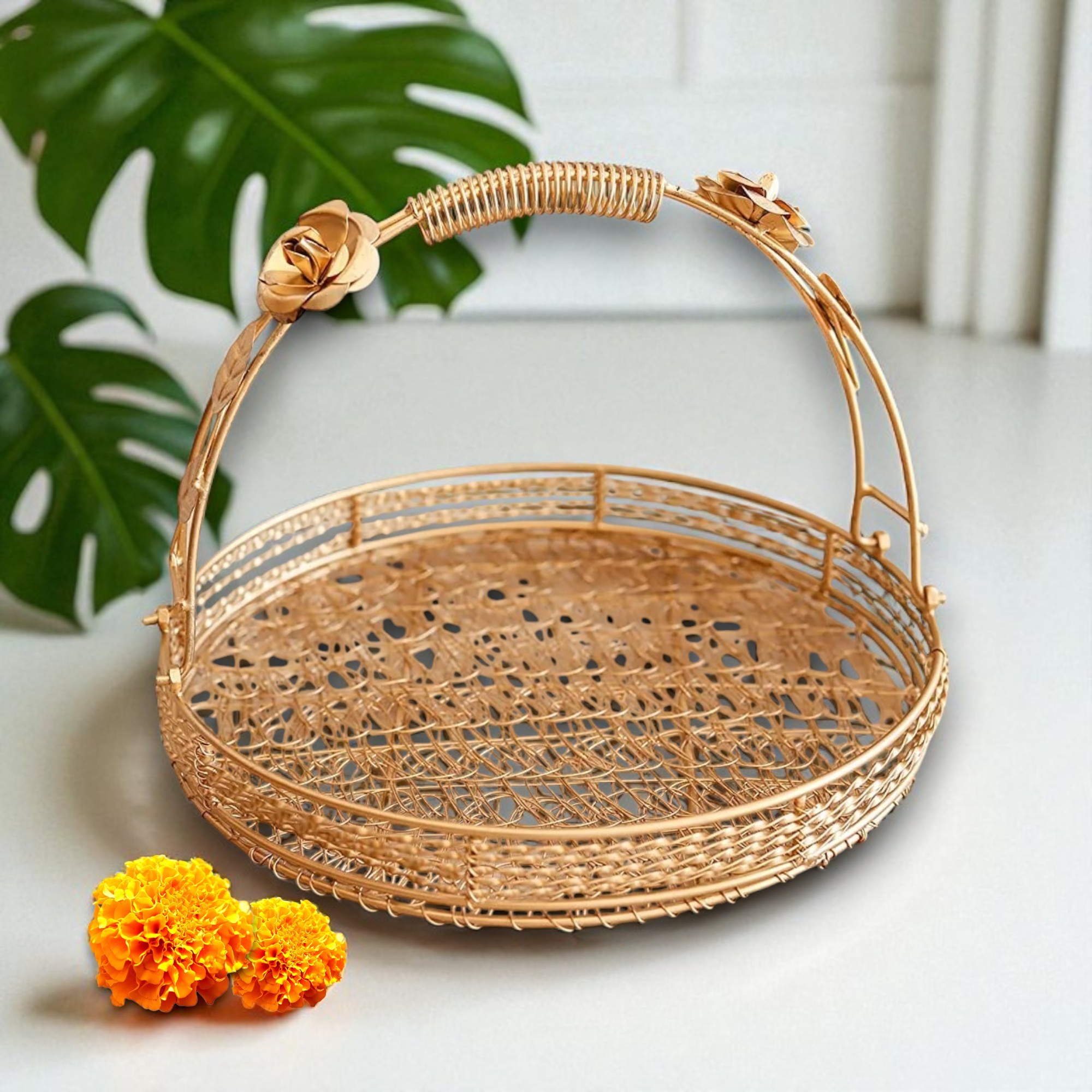 Metal Basket 12 Inch with Beautiful Wire Mesh for Kitchen and Dining