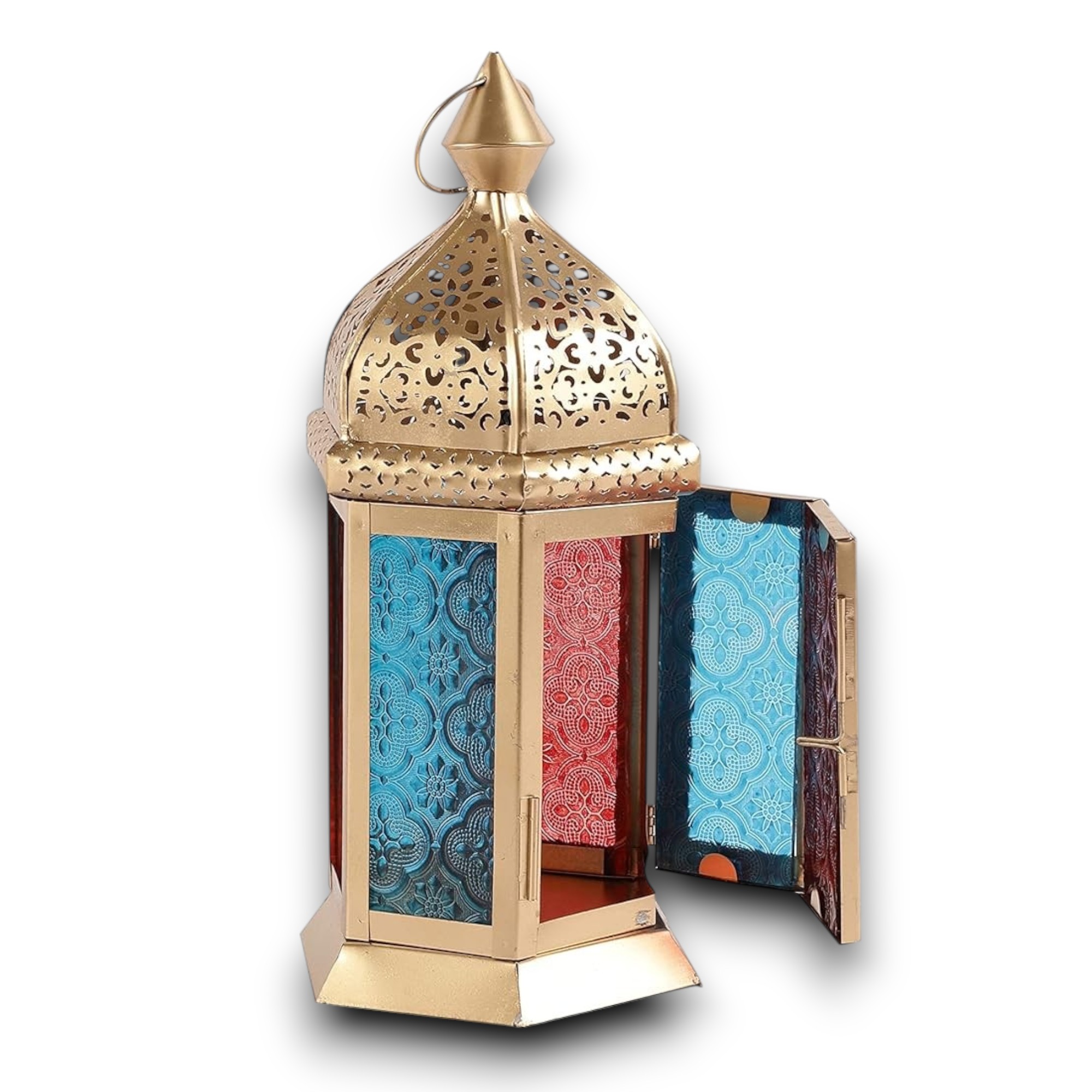 Metal Lantern 11 Inch Decorative Candle Holder with Glass Panels