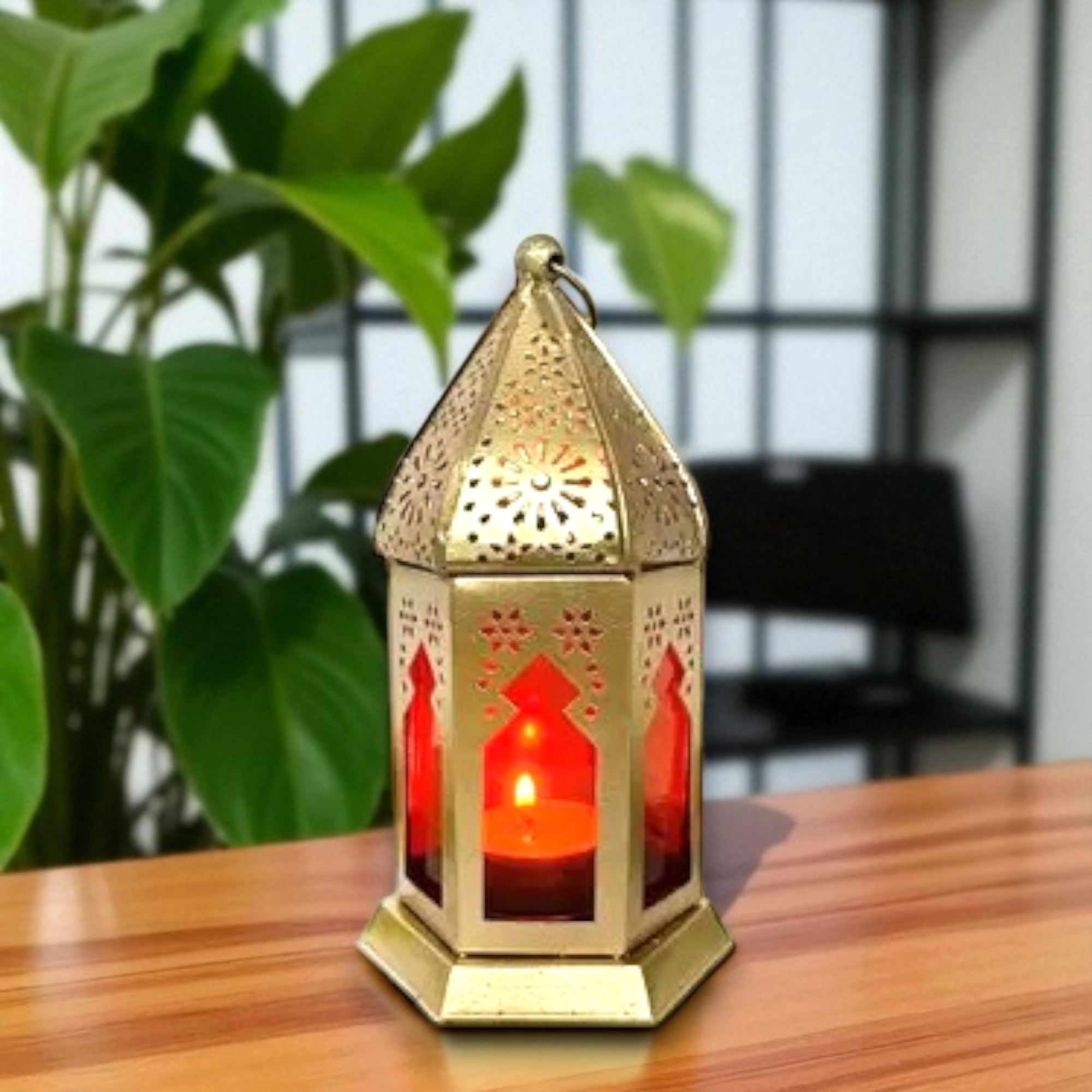 Metal Lantern 6 Inch Decorative Candle Holder with Glass Panels