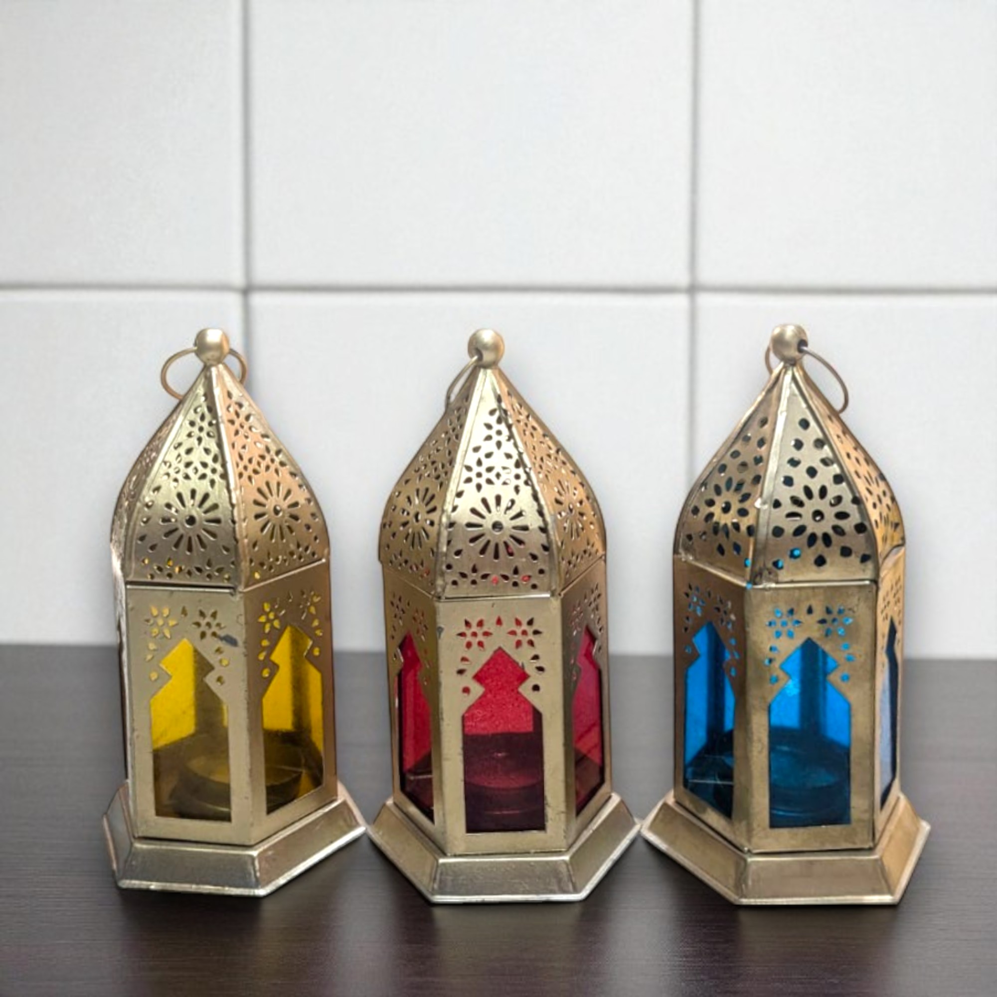 Metal Lantern 6 Inch Decorative Candle Holder with Glass Panels