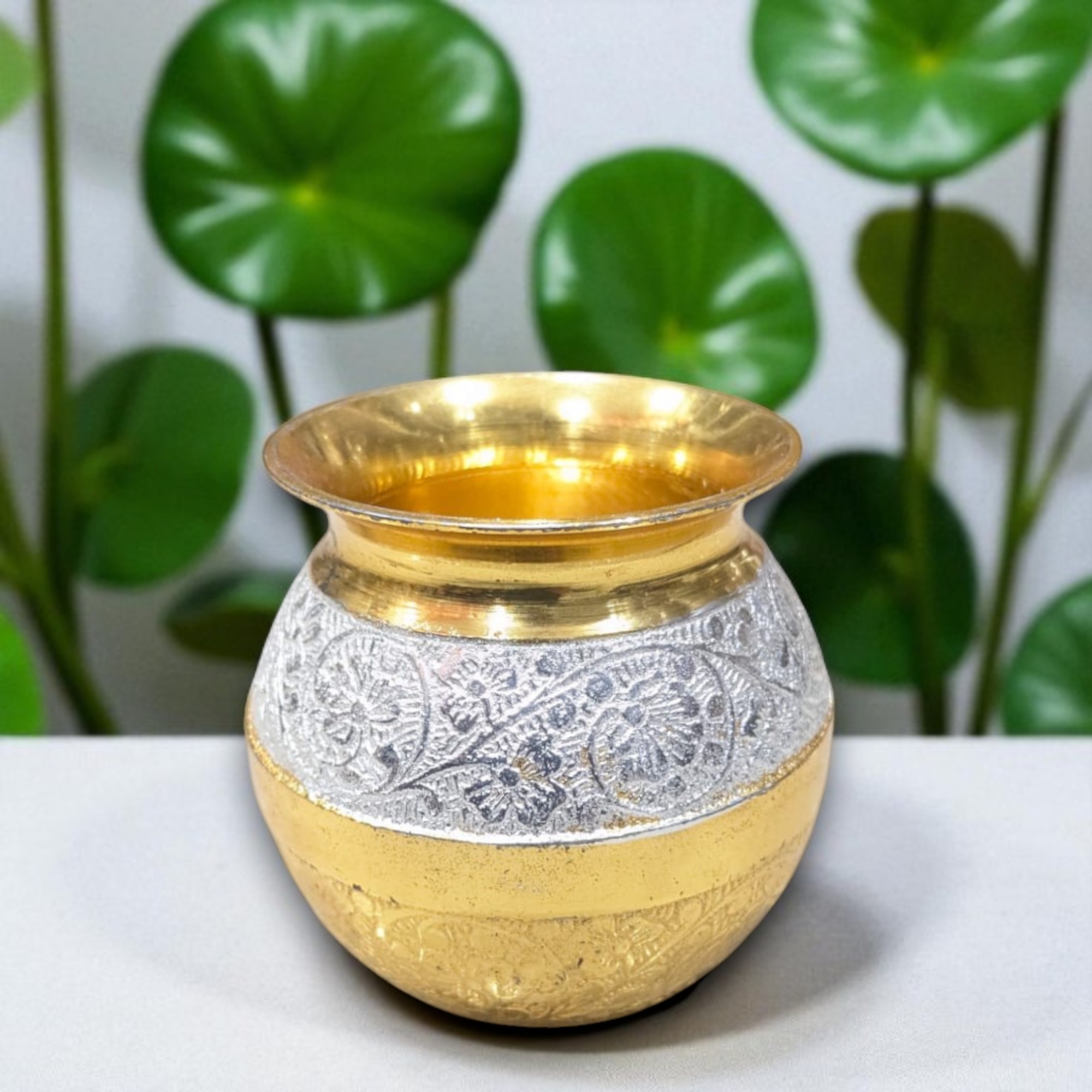 Golden Plated Pure Brass Kalash Lota 6 Inch (600 ML) for Pooja and Festivals