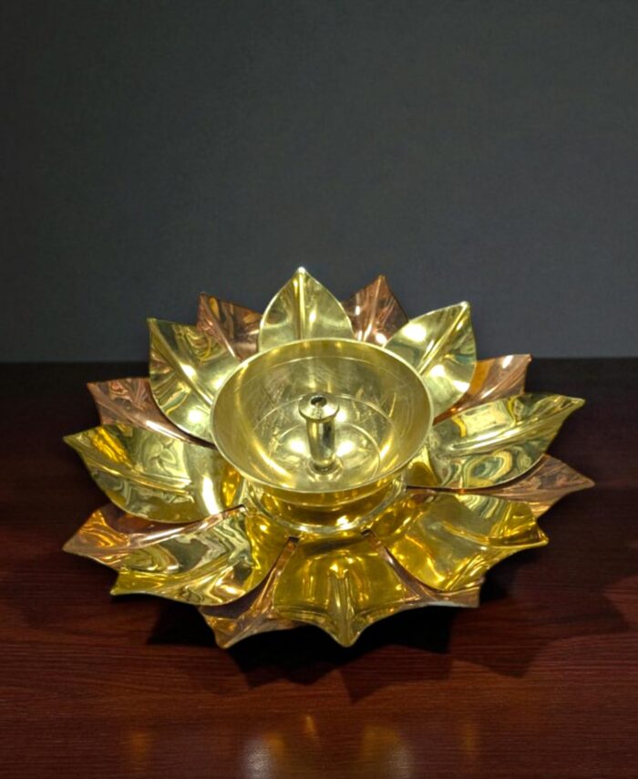 Copper gold toned lotus diya 6 inch for pooja and festive decoration