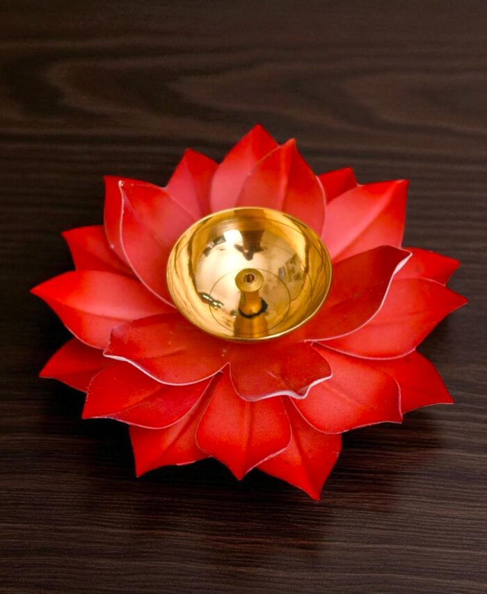 Red lotus diya 5 inch for pooja, Diwali, and home decoration