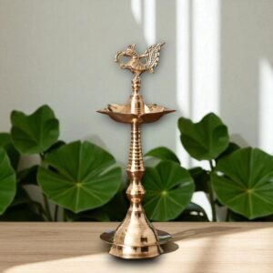 Brass Peacock Kerala Vilakku with 5 Faces for Pooja and Decoration