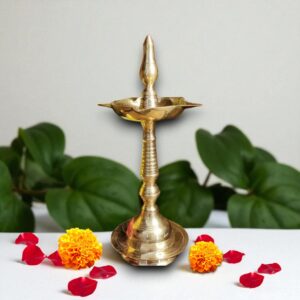 Pure Brass Kerala Lamp 8 Inch with 5 Face Diya for Pooja Room and Home Décor