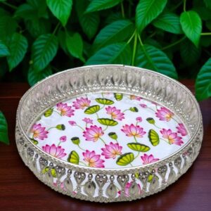 German Silver Metal Tray 8 Inch with Floral Design for Return Gift & Home Décor