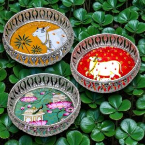 German Silver Metal Tray 6 Inch with Floral Design for Return Gift & Home Décor