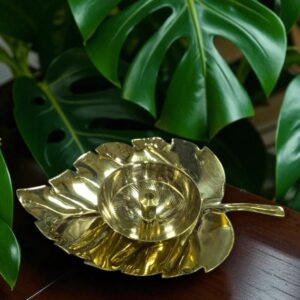 Handcrafted Brass Deepak with Metal Leaf in Golden Box for Return Gift and Home Décor