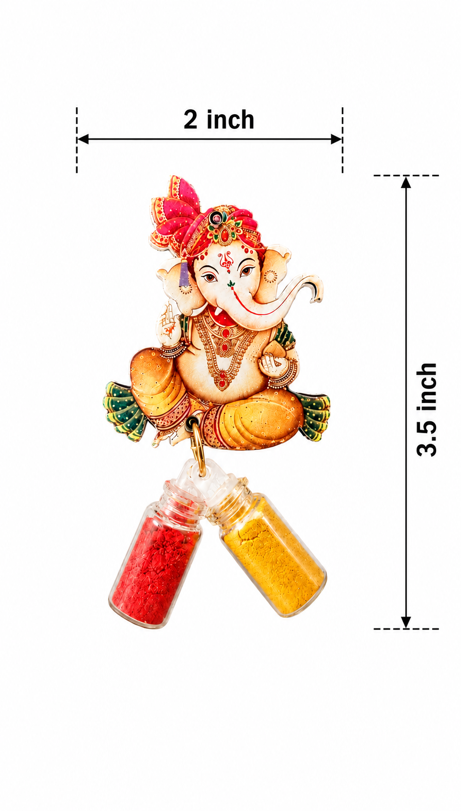 Beautiful Vinayager fridge magnet with haldi kumkum bottles – traditional return gift for weddings, housewarming, and pooja décor