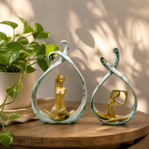 Beautiful Yoga Pose Figurine Set of 2 – Resin Meditation Statues for Home, Office, and Temple Décor