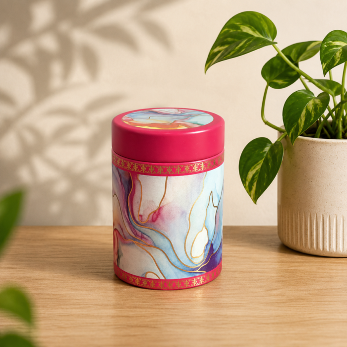 Elegant Red Design 4 Inch Air Tight Tin Box for Return Gifting