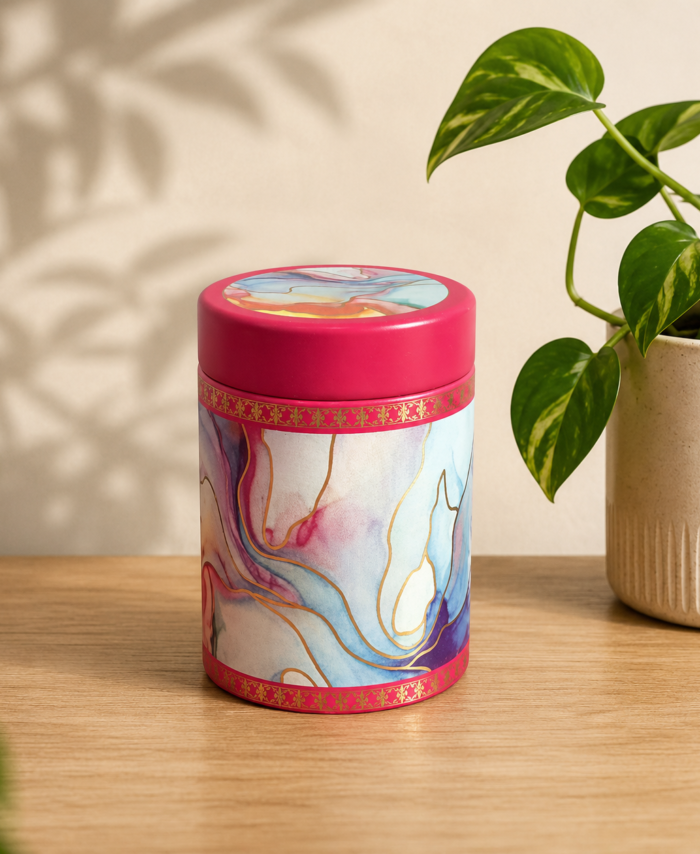 Elegant Red Design 4 Inch Air Tight Tin Box for Return Gifting