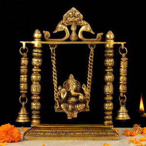10 inch brass Ganesha sitting on jhula idol for pooja room home decor and gifting