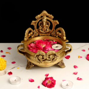 7 inch brass Ganesha urli bowl for floating flowers candles pooja and entrance decor