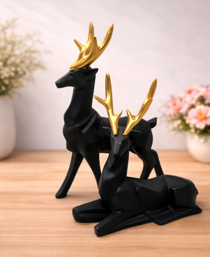 black deer pair showpiece for home decor modern couple figurine