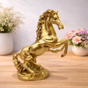 Golden standing horse showpiece for home decor and gifting