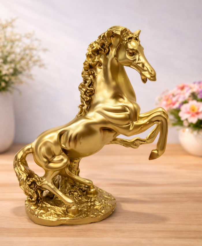 Golden standing horse showpiece for home decor and gifting