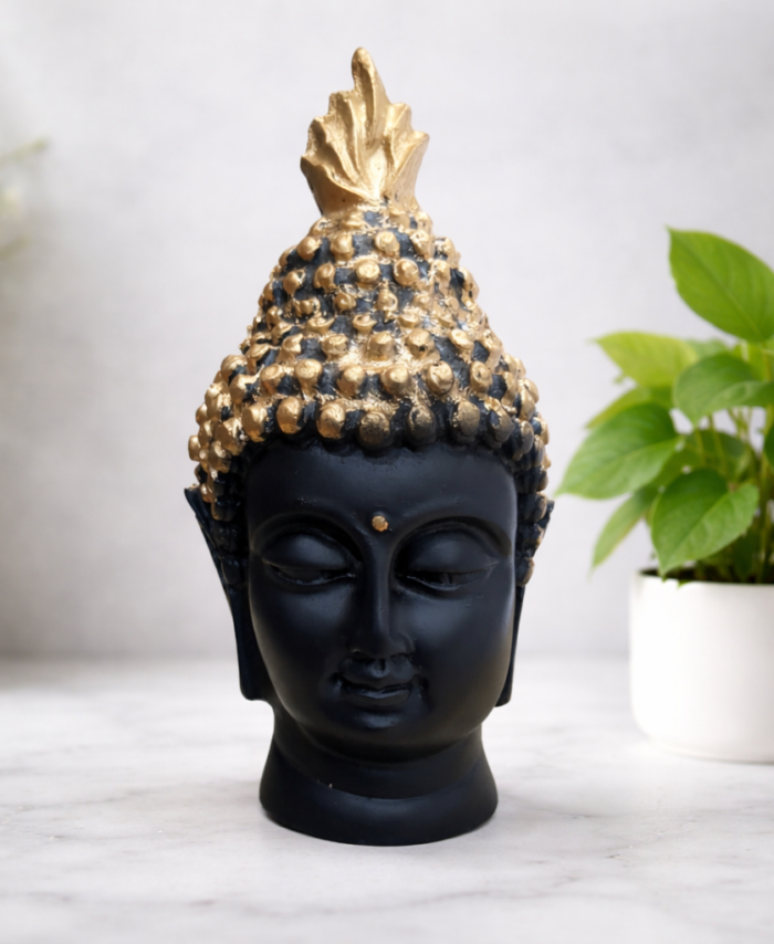 Black Buddha face idol for home decor and gifting modern spiritual showpiece